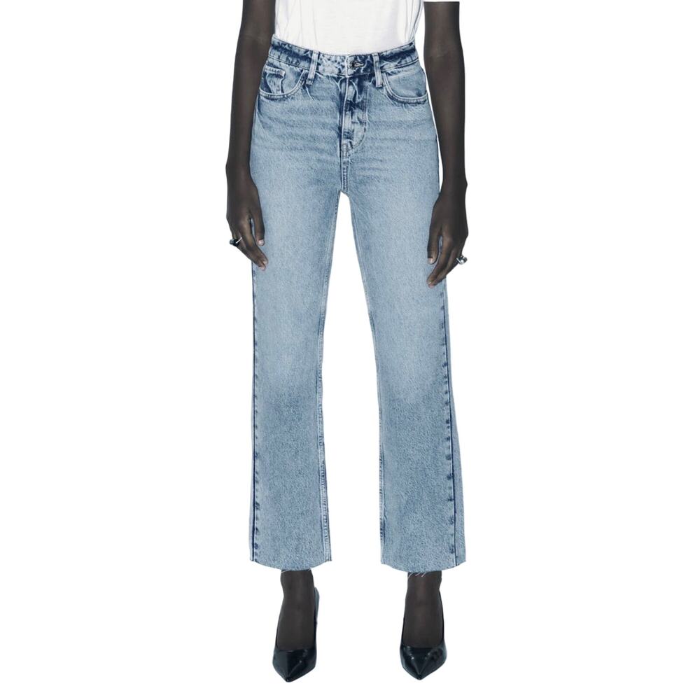 ZARA High Rise Straight Leg Retro Raw Cut Yoke Jeans Button Fly Jeans Size 6 28"